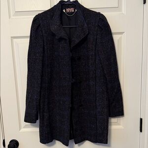 NYC Black Tweed Wool-Blend Pea Coat